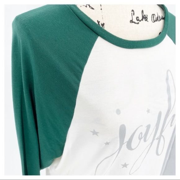 State of Mine Joyful Pullover Raglan Tee 3/4 Sleeve Green & Cream Medium - Picture 3 of 6